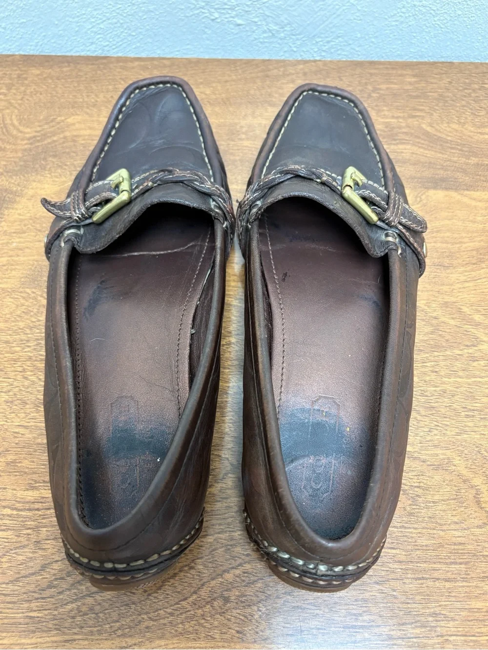 Coach Brown Leather Driving Loafers with Brass Buckle *Flaw